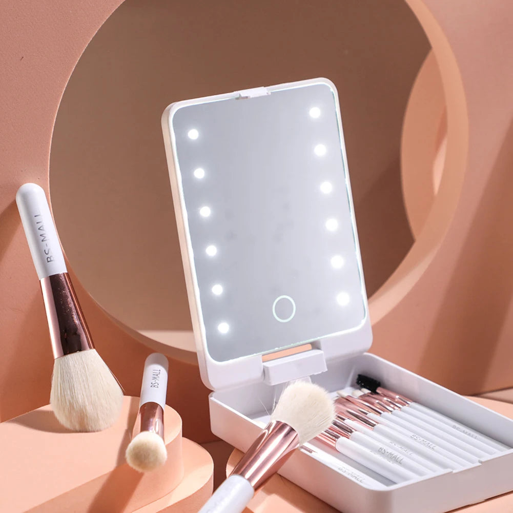 14-Piece Portable Makeup Brush Set with Lighted Mirror Case