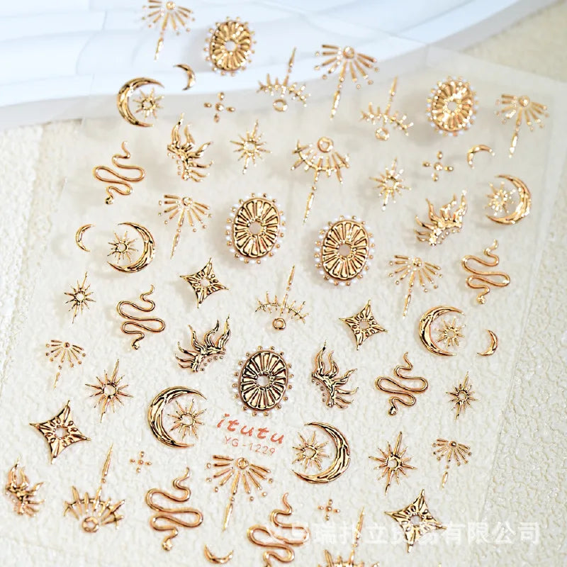 Gold Embossed Butterfly & Heart Acrylic Nail Stickers