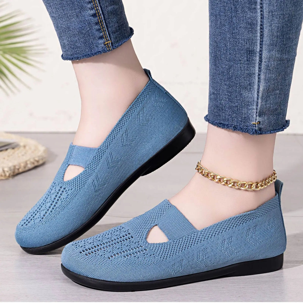 Women's Knit Slip-On Loafers – Breathable Lightweight Flat Shoes