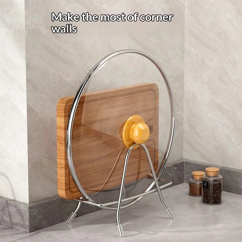Stainless Steel Pot Lid & Cutting Board Holder Kitchen Rack