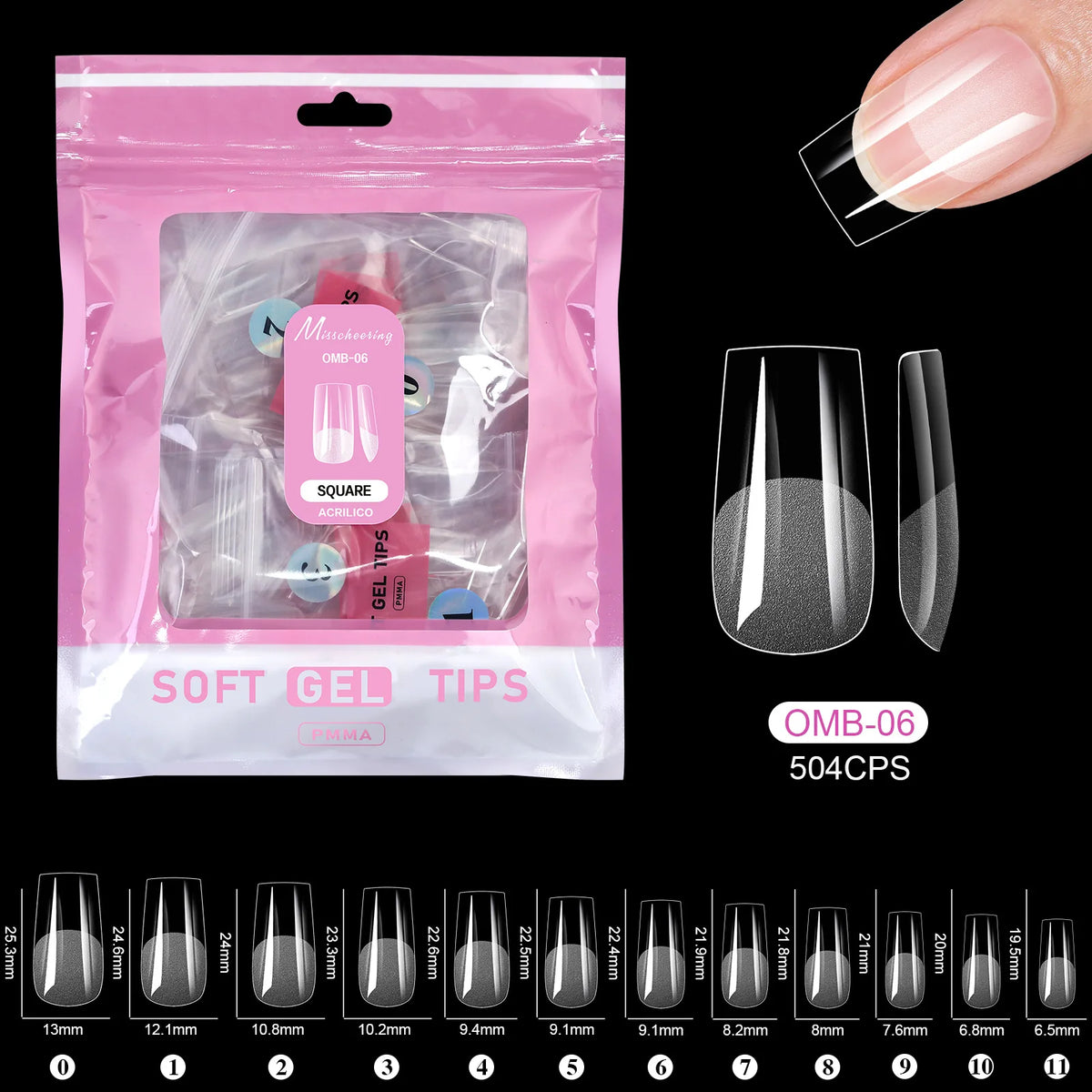 504pcs Acrylic Fake Nail Tips – 14 Styles, 12 Sizes | Misscheering