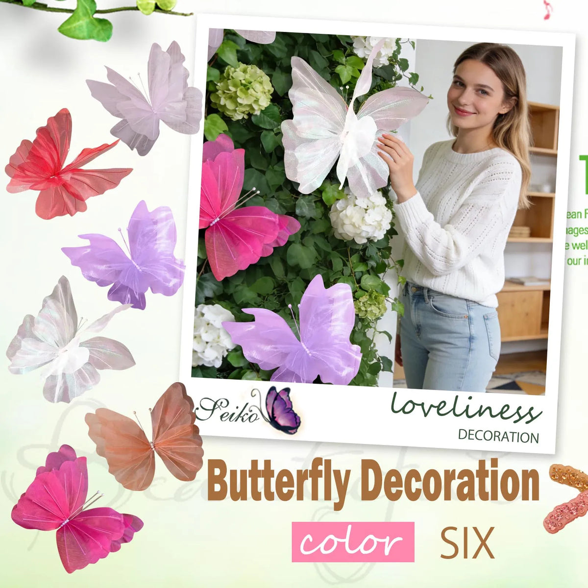50cm 3D Hanging Simulation Butterfly Decoration – Mesh Gauze