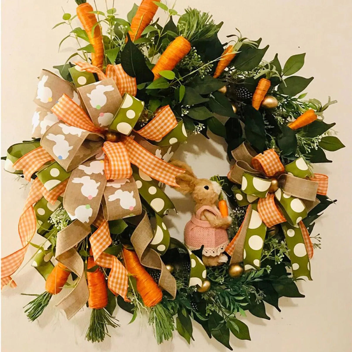 Easter Egg Wreath with Bow Ribbon – 18" Handmade Door Decor