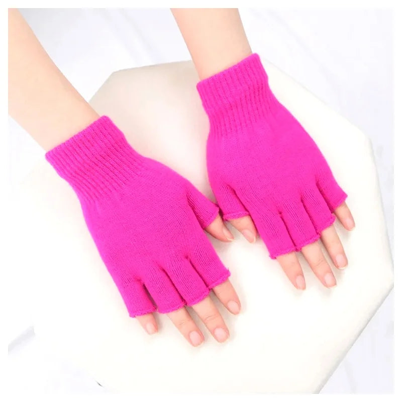 Fingerless Knit Gloves – Unisex Half Finger Winter Wrist Gloves