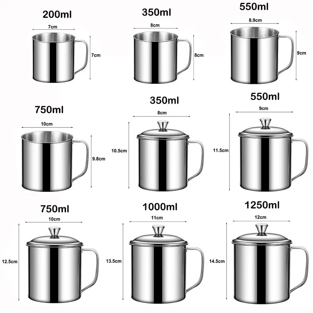 304 Stainless Steel Travel Mug with Lid & Handle 200–1250ml