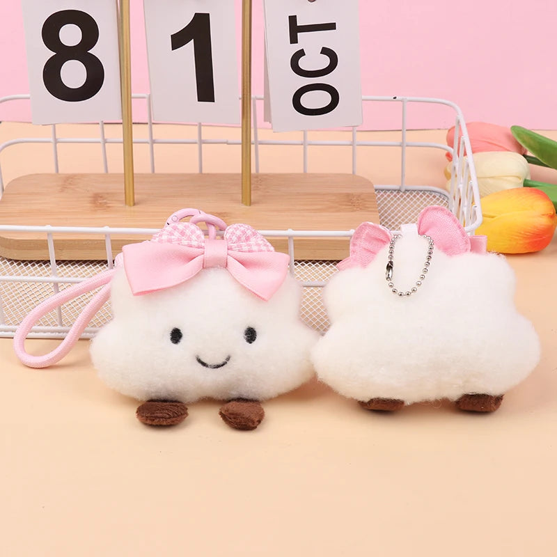 Kawaii Cloud Plush Keychain Cute Bow Stuffed Doll Keyring
