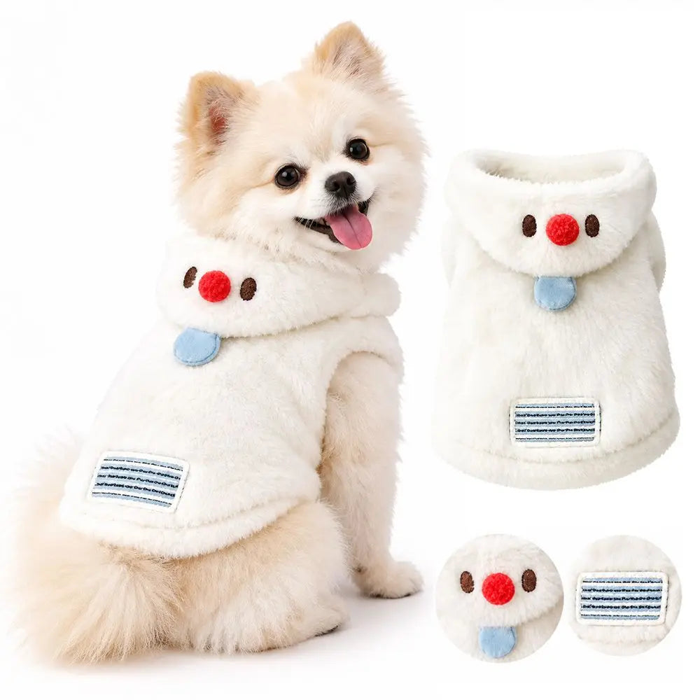 Windproof Flannel Dog Vest Coat with Cute Snowman Hat