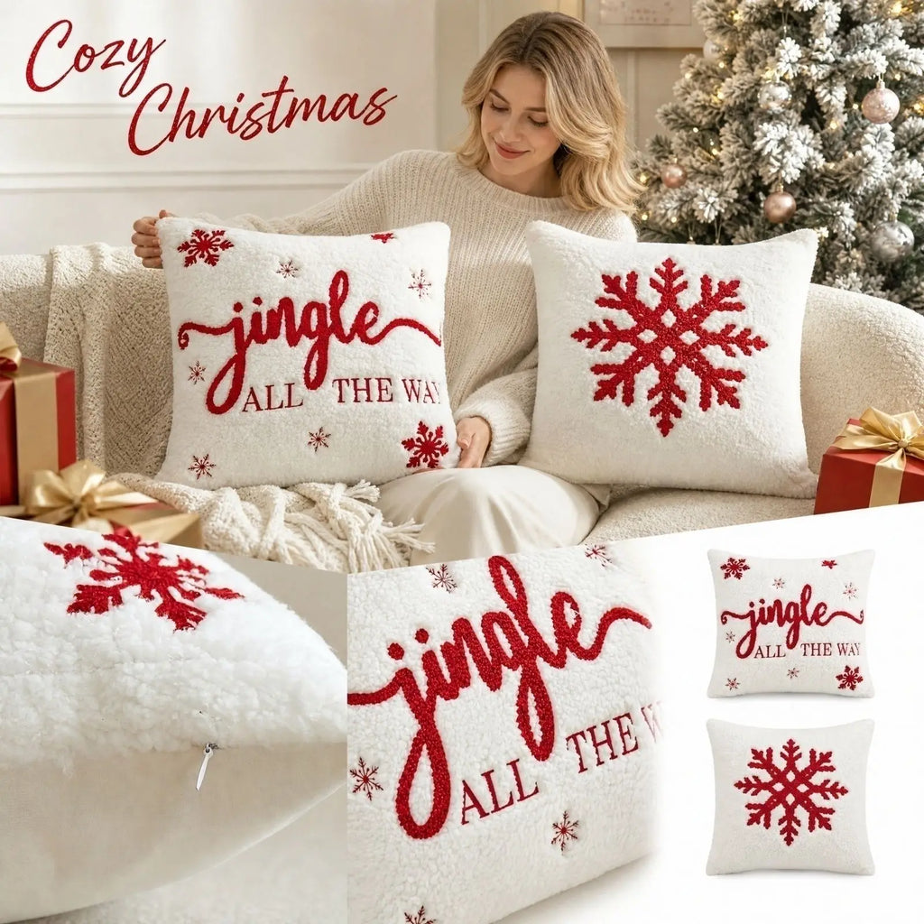 Christmas Embroidery Velvet Throw Pillow Cover 18x18"