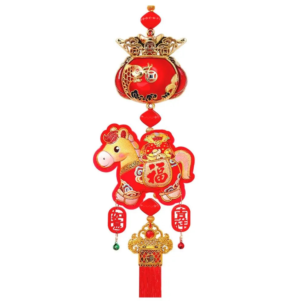 Chinese New Year Horse Hanging Ornament – Gold Foil Tassel Bell