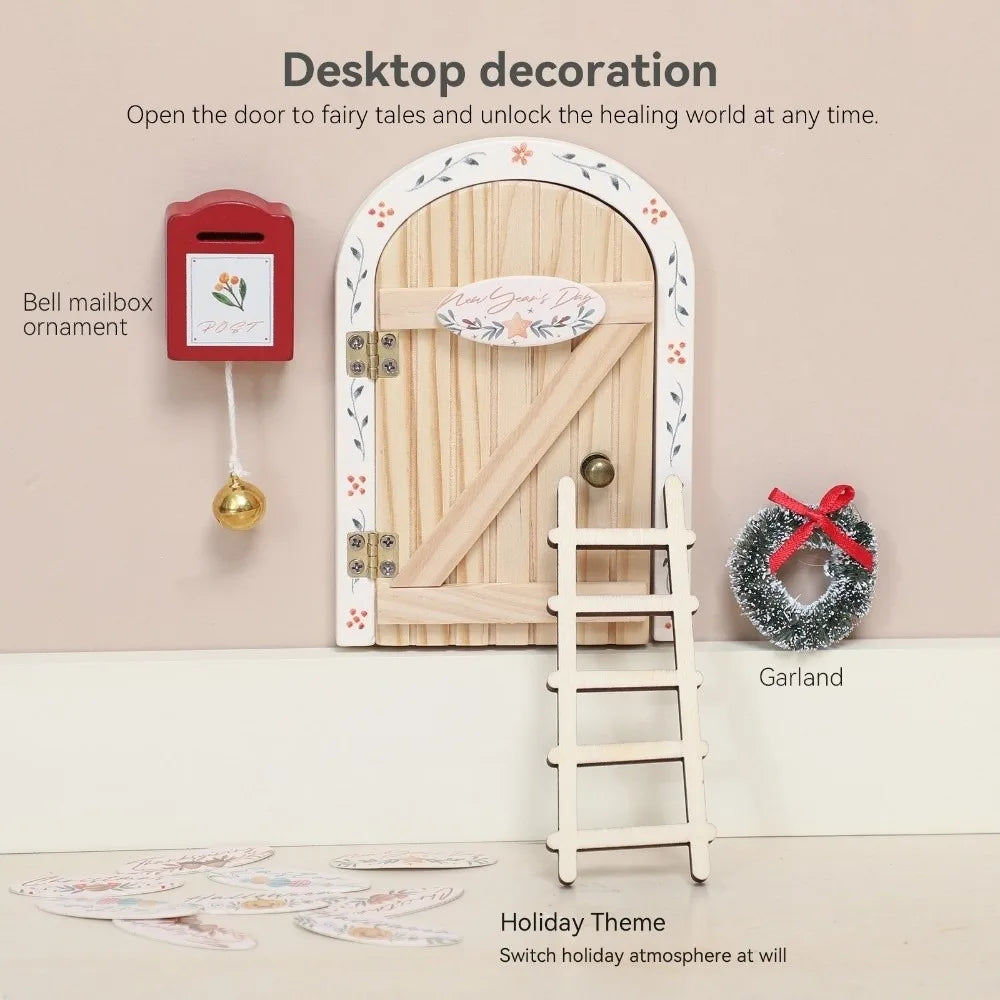 Wooden Mini Fairy Elf Door Christmas Room Decoration Gift