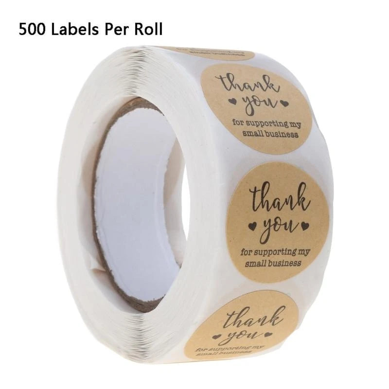 500-Pack Thank You Kraft Sticker Roll – Small Business Seal Labels