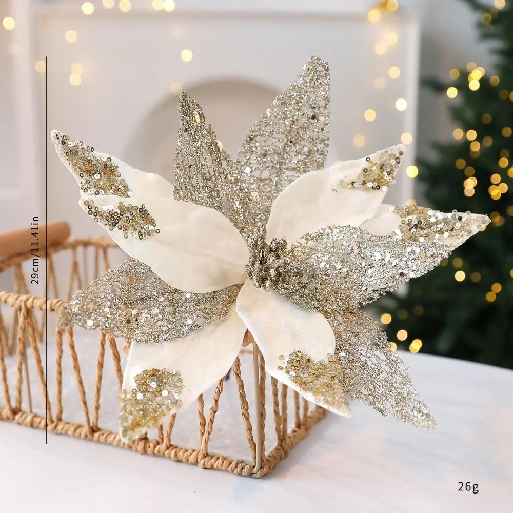 Glitter Poinsettia Artificial Christmas Flower 29cm | Festive Décor