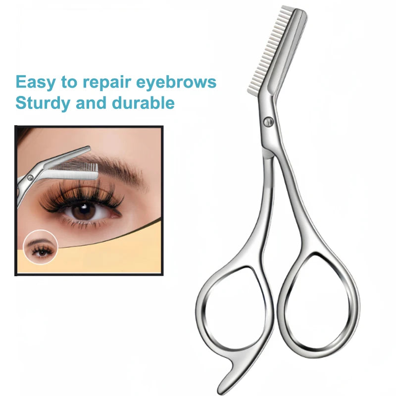 2-in-1 Eyebrow Scissors with Comb – Stainless Steel Trimmer