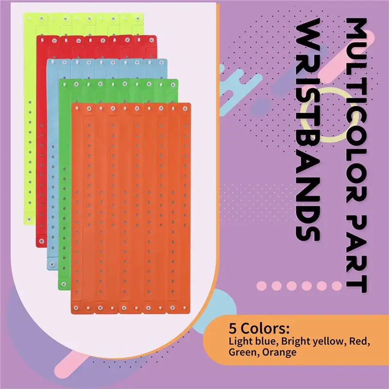 100-Pack Colorful PVC Event Wristbands – 5 Colors for Parties