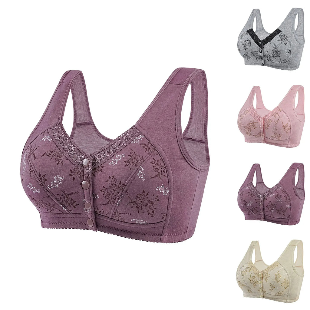 Women's Wire-Free Front Closure Lace Bralette | Cotton Comfort Bra