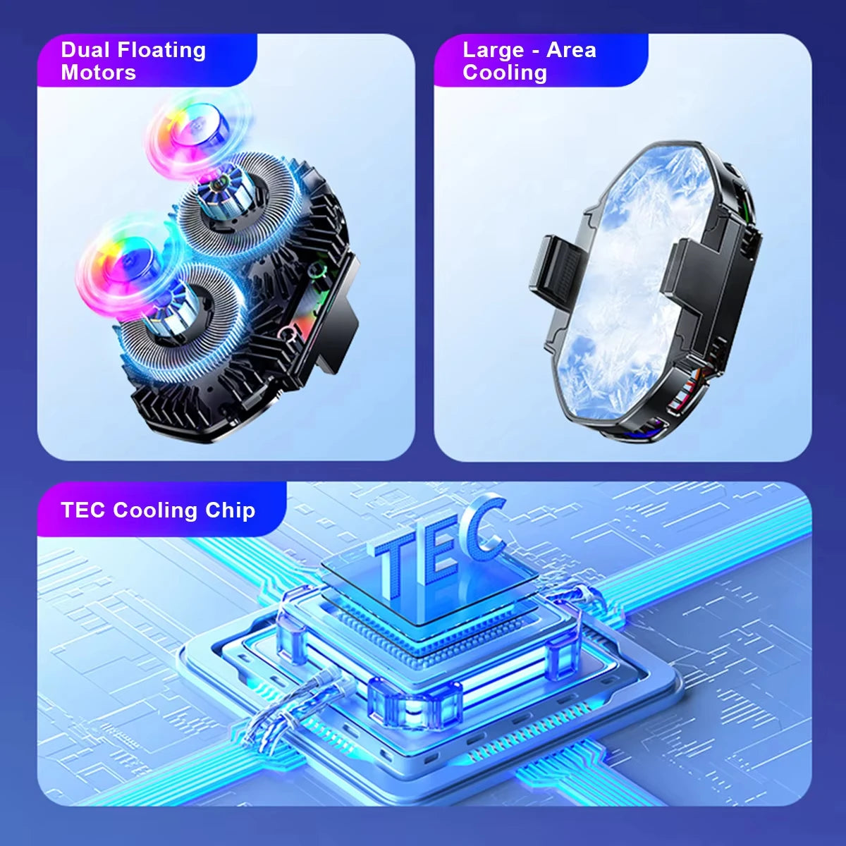 Semiconductor Dual Fan Phone Cooler for Gaming & Streaming