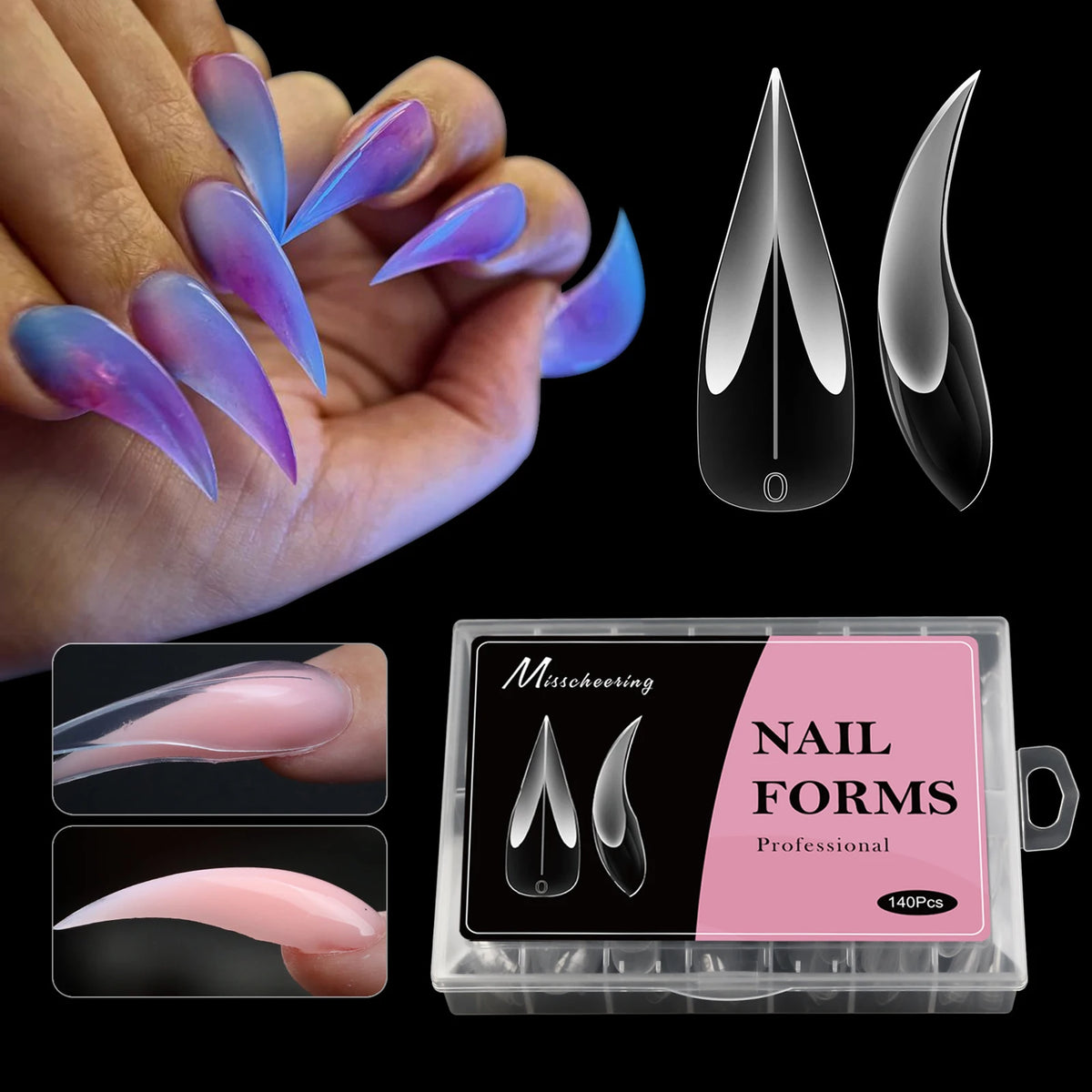 140pc Dragon Claw Nail Extension Molds – Full Cover Gel Kit