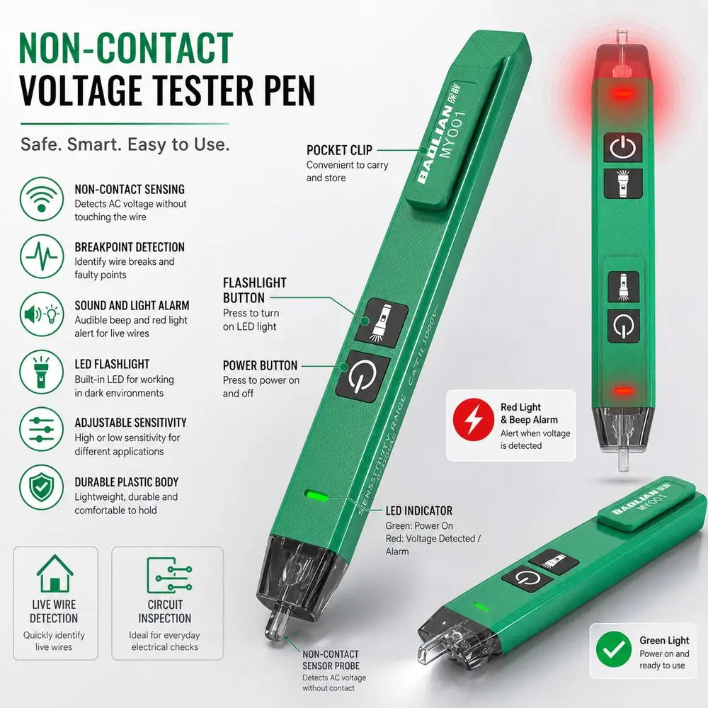 Non-Contact Voltage Detector Pen | 12V–1000V Tester
