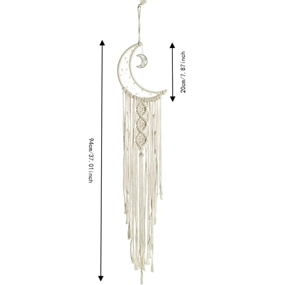 Moon Dream Catcher Cotton Macrame White Wall Hanging 94cm