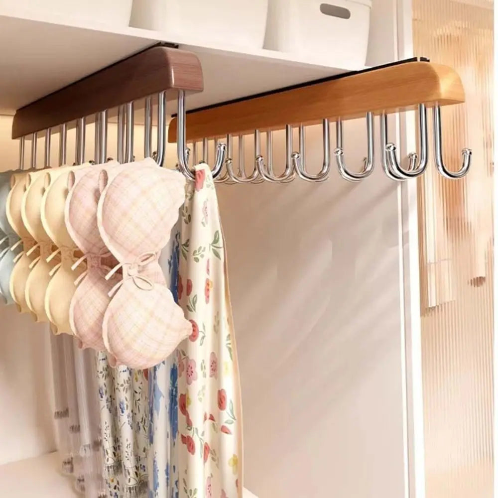 Wood Hat Organizer Rack – 16 Hook Retractable Hanger