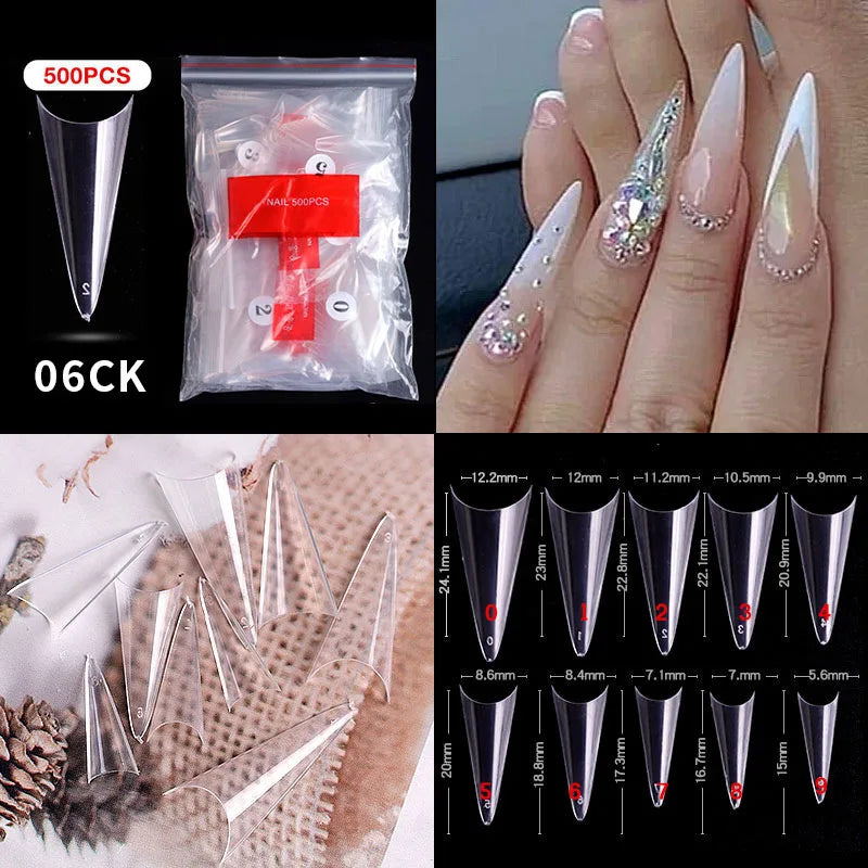 500pcs French Acrylic Nail Tips – Coffin Stiletto Full/Half Cover