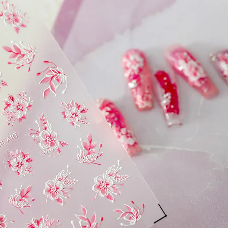 Red Spider Lily & Peony Nail Stickers – Floral Manicure Decals