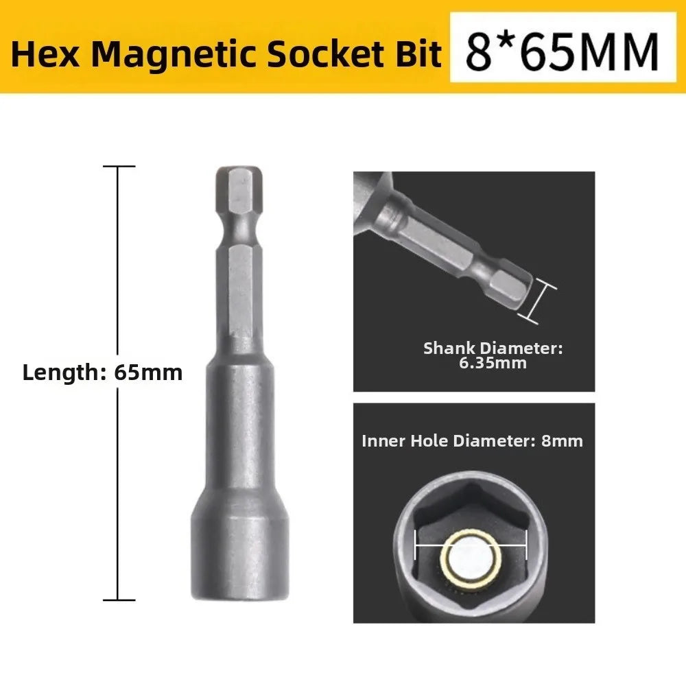 Magnetic Impact Socket Set 6–19mm | 1/4" Hex Shank Driver