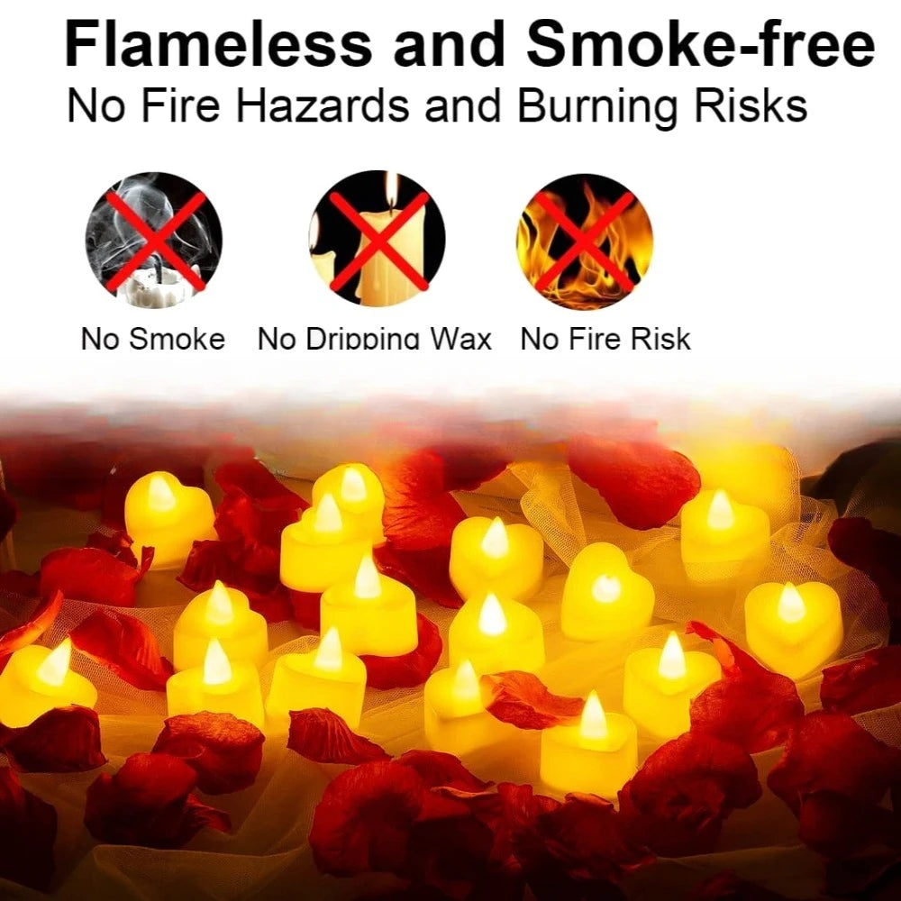 24-Pack Flameless LED Heart Tea Light Candles – Wedding Decor