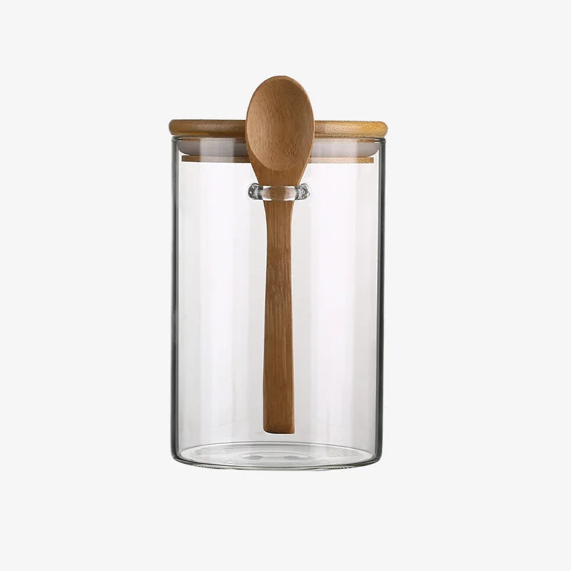 Glass Spice Jars with Bamboo Lid & Spoon – Airtight Canisters