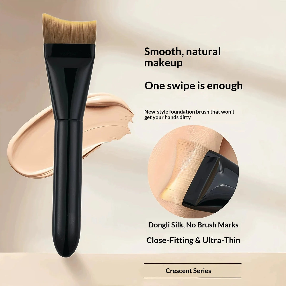 Crescent Flat Foundation Brush – Dense Bristles, Face Contouring