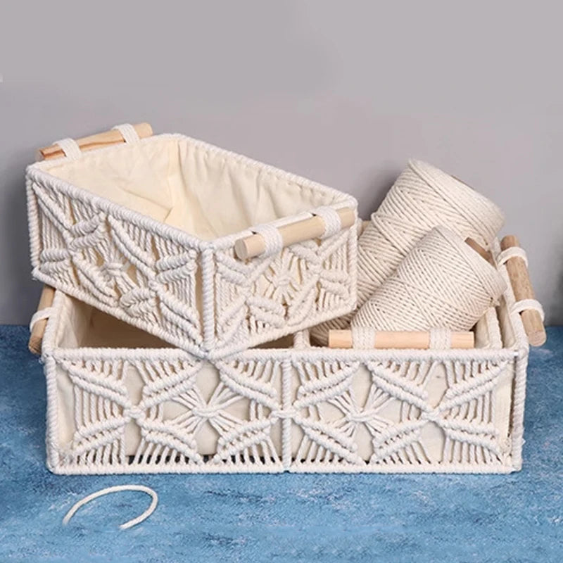 Nordic Cotton Rope Storage Basket | Rectangle Desktop Organizer