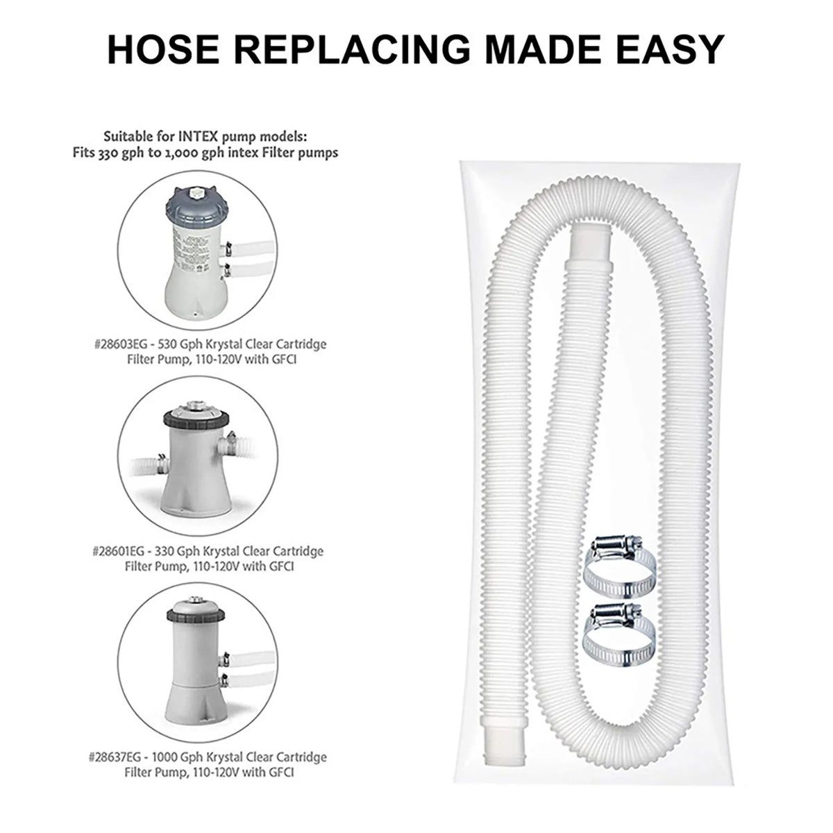 Pool Replacement Hose & Clamp Kit – 2 Hoses + 4 Clamps