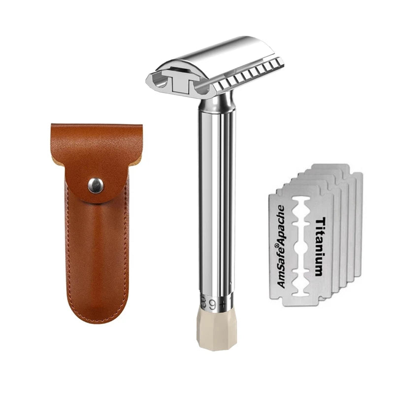 Men's Folding Safety Razor – Double Edge Titanium Blades