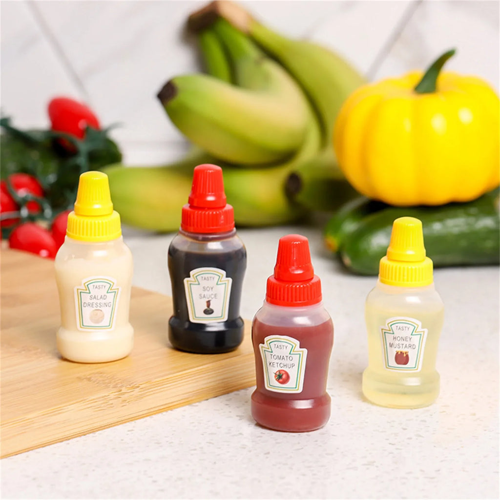 4-Pack Mini Condiment Bottles – Portable Sauce Dispensers