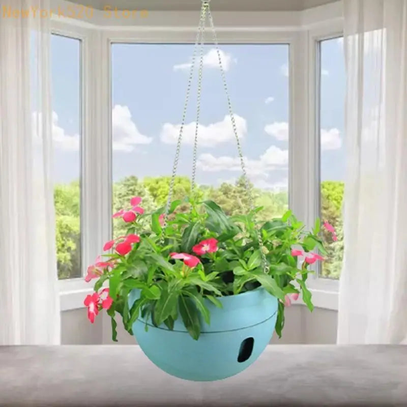 Hanging Bowl Planter with Water Storage & Metal Chain Hook