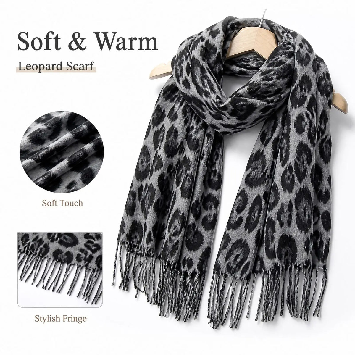 Women's Leopard Print Faux Cashmere Oversized Scarf & Shawl