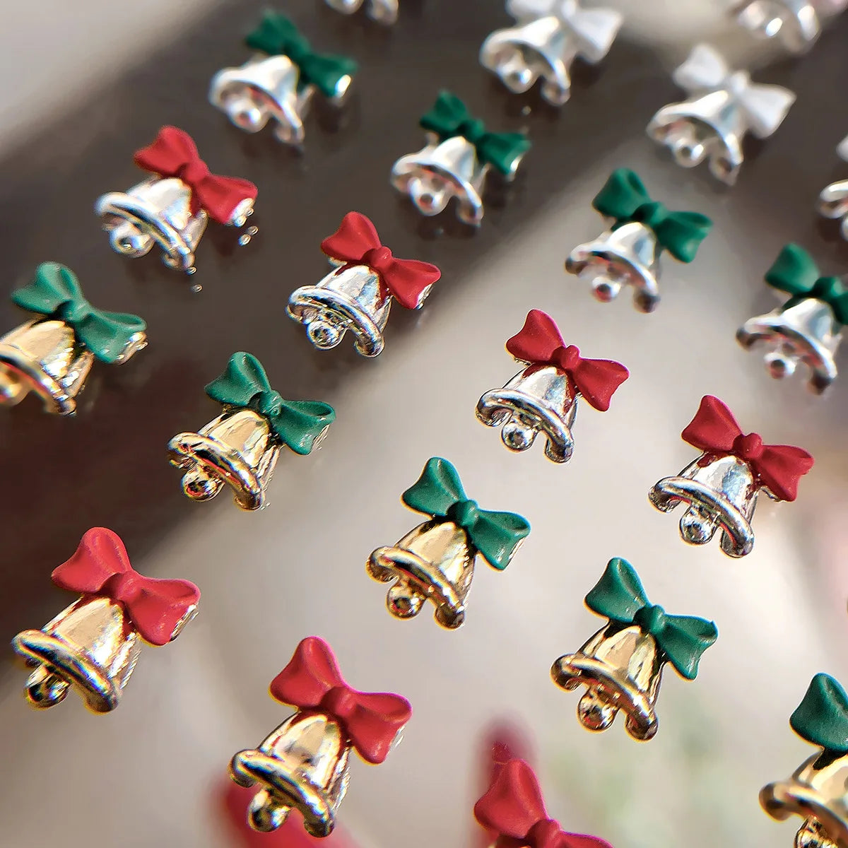 10pc 3D Christmas Bell Nail Charms – Gold & Silver Alloy DIY
