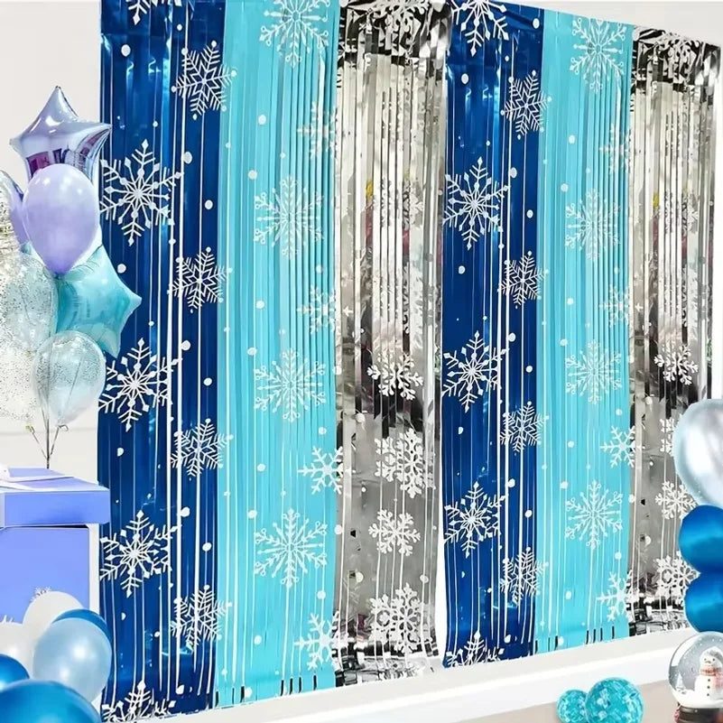 Christmas Snowflake Foil Fringe Curtain Party Backdrop Decor