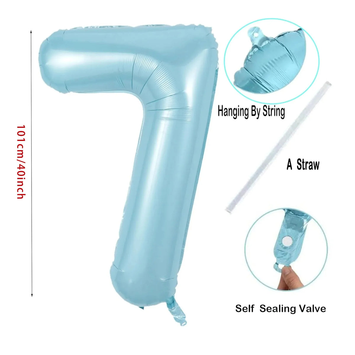 40-Inch Pearl Blue Number Foil Balloon Digits 0–9 Party Décor