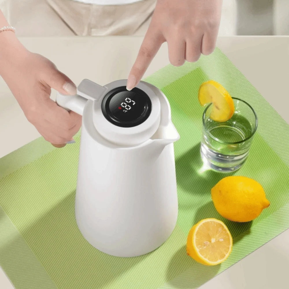 1L Smart Temp Display Vacuum Thermal Flask – Glass Liner & Wood Handle