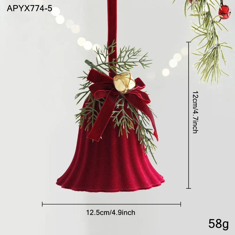 Wine Red Bow Bell Christmas Tree Topper Ornament Pendant