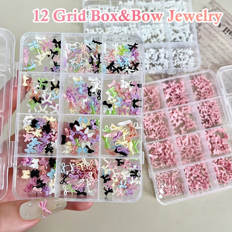 12-Grid Resin Bowknot Nail Art Charms DIY Manicure Gems Set