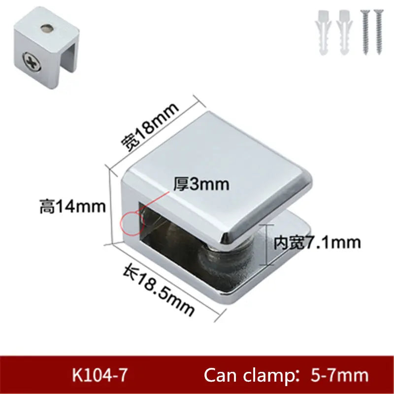 Square Zinc Alloy Glass Clamp Bracket | Glossy Shelf Support Pair
