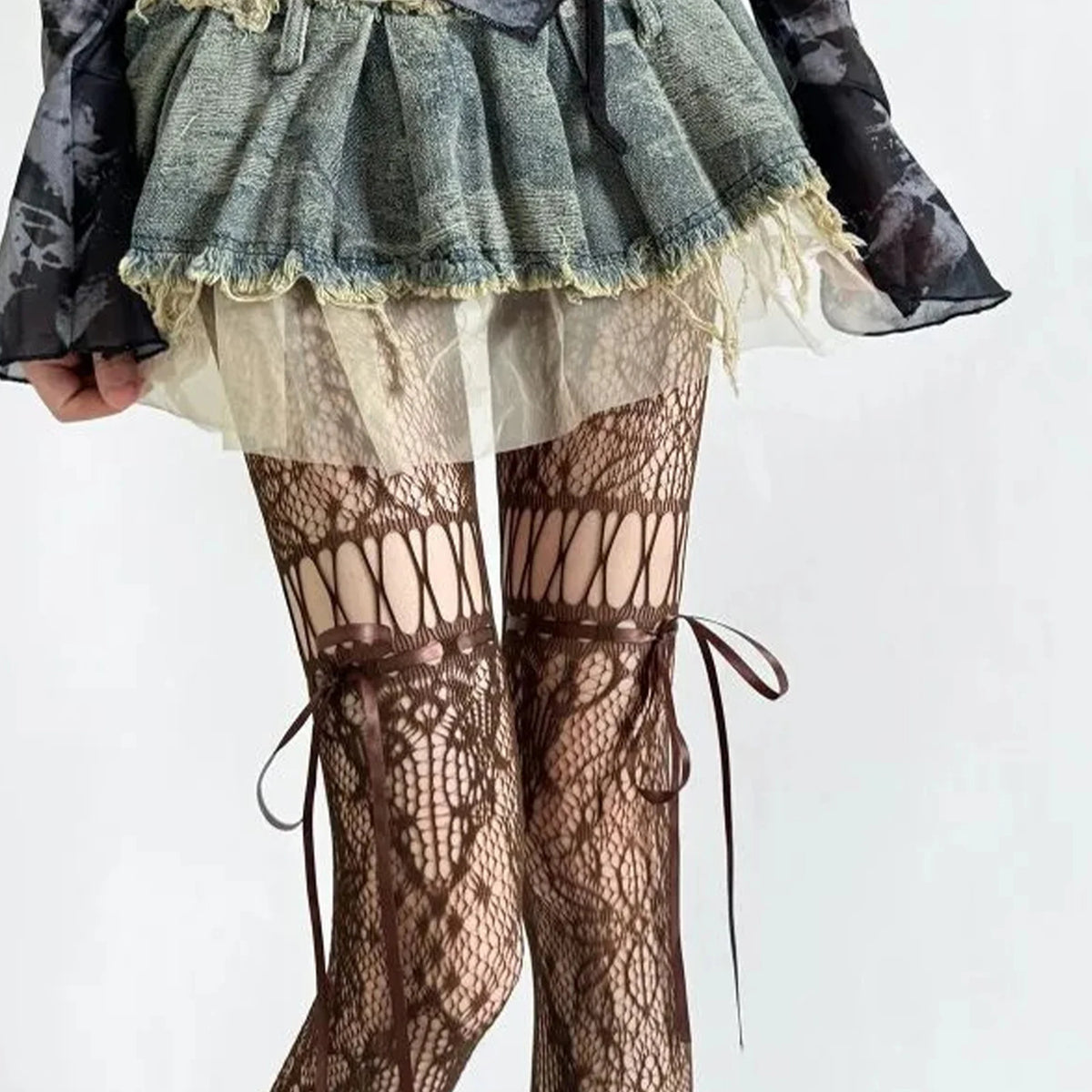 Women's Lace Bow Tie Hollow Out Pantyhose Tights Stockings
