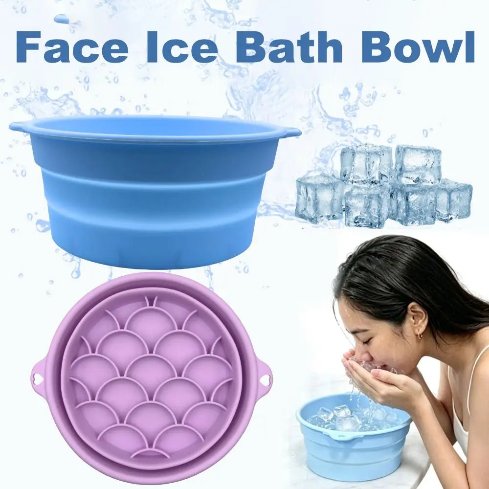 Foldable Silicone Face Ice Bath Bowl with Built-In Ice Tray