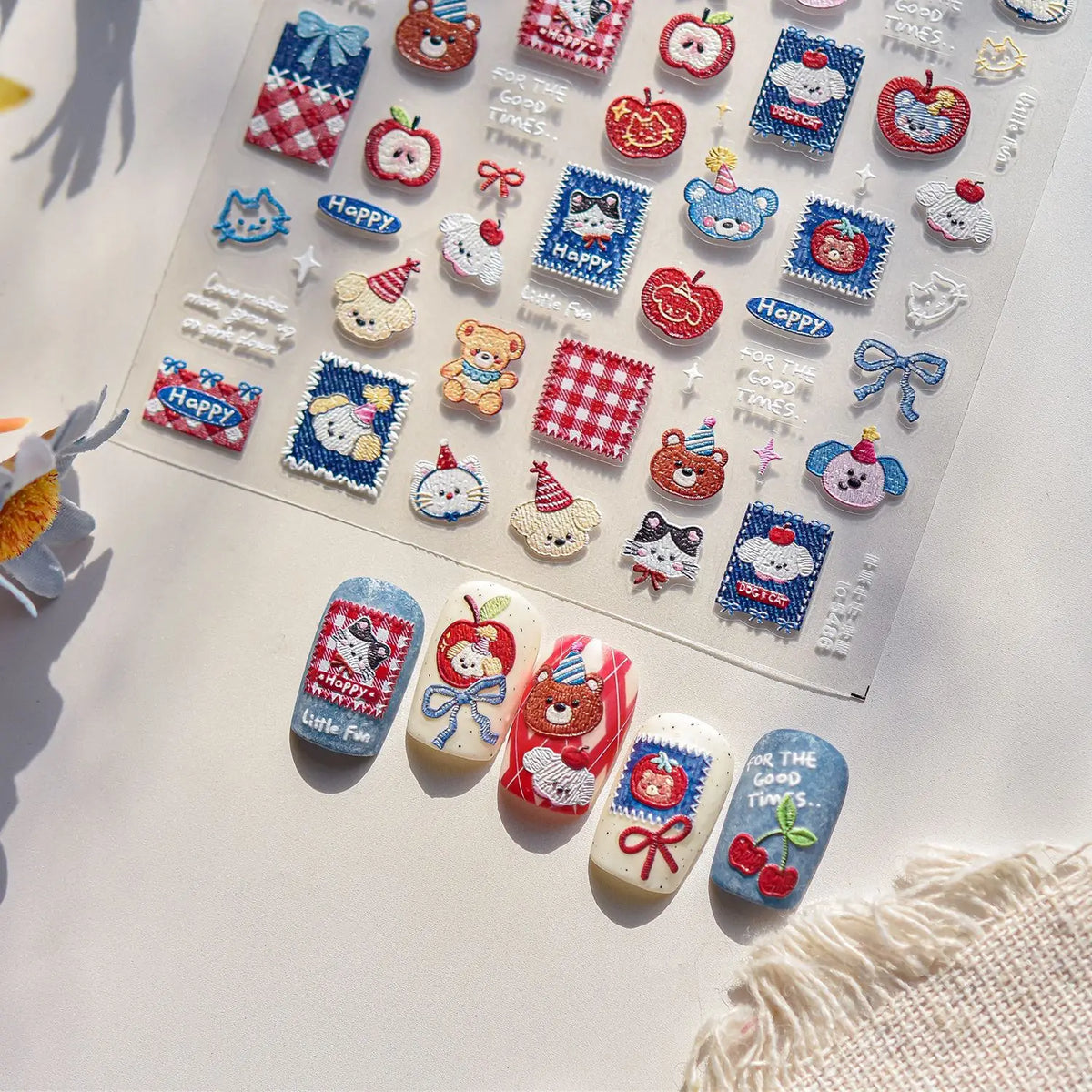 5D Embossed Teddy Bear Nail Art Stickers – DIY Manicure Decals