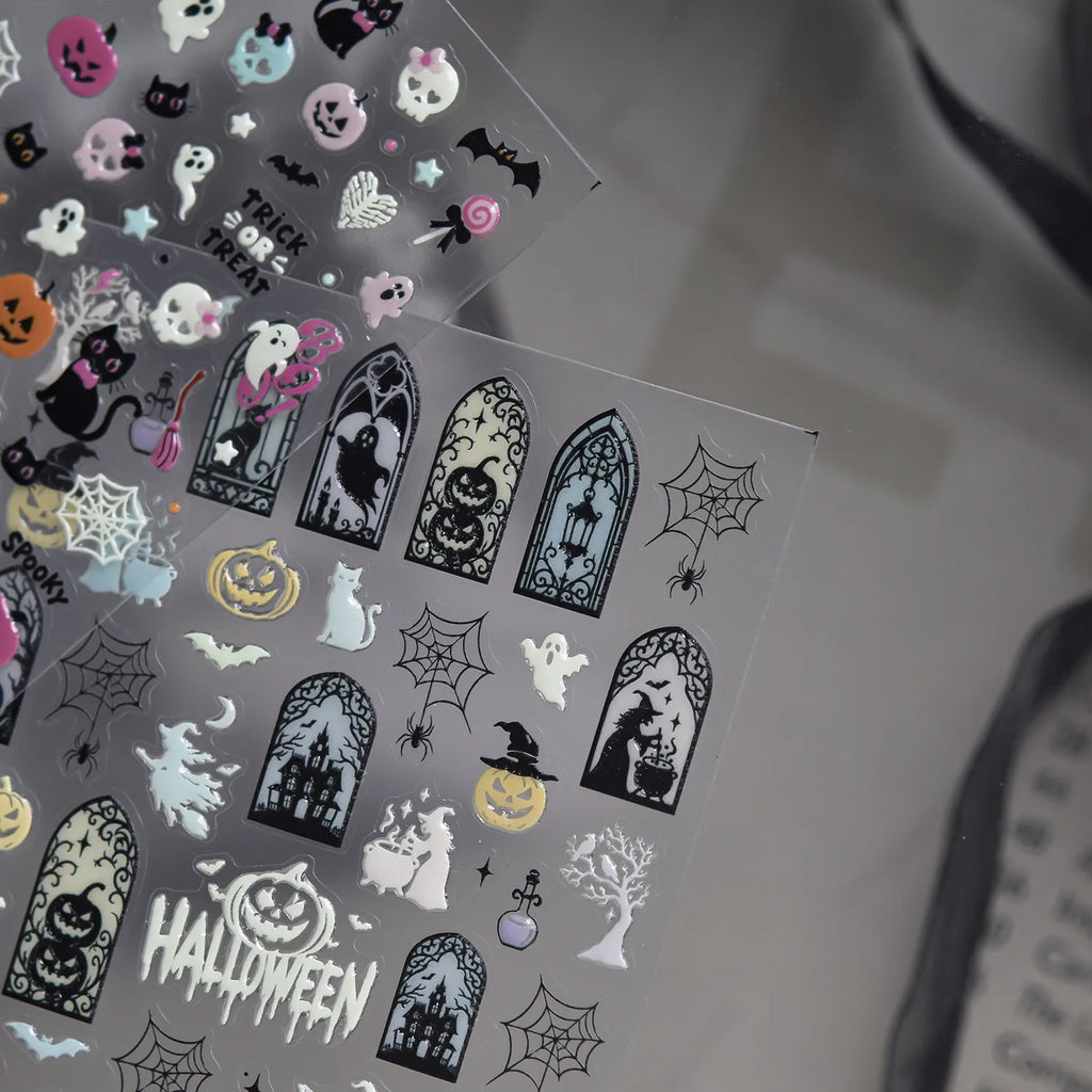 Halloween 3D Glow Nail Stickers – Pumpkin Ghost Spider Web Decals