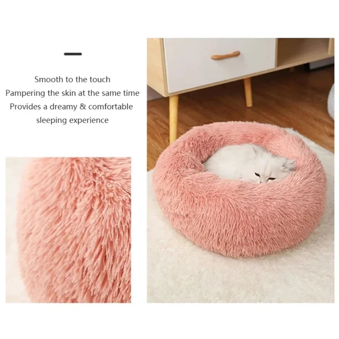 Plush Round Pet Bed 40–70cm Washable Warm Dog & Cat Nest