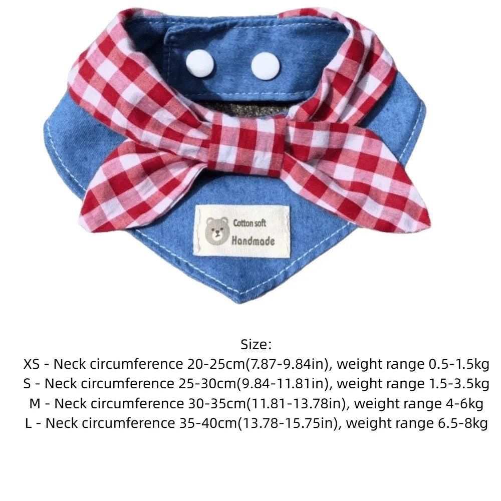 Soft Dog Bandana Red Plaid Bow Tie Triangle Bib XS–L