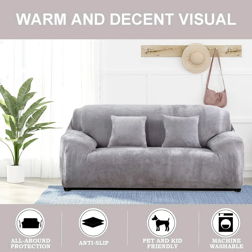 Thick Velvet Stretch Sofa Cover 1–4 Seater Non-Slip Slipcover